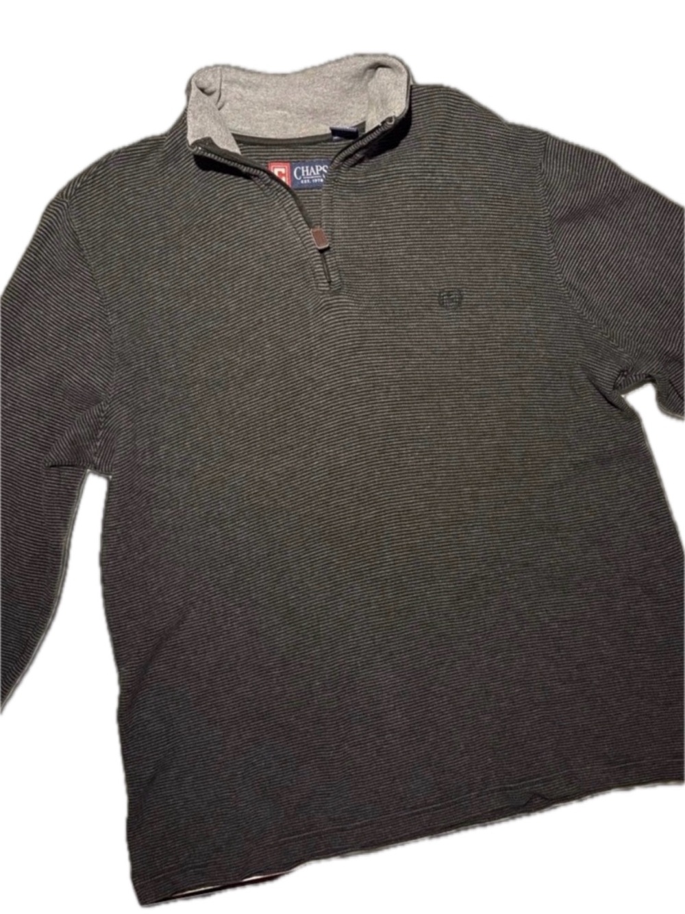 Chaps Men's Small Black and Grey Striped Quarter Zip Pullover Shirt S